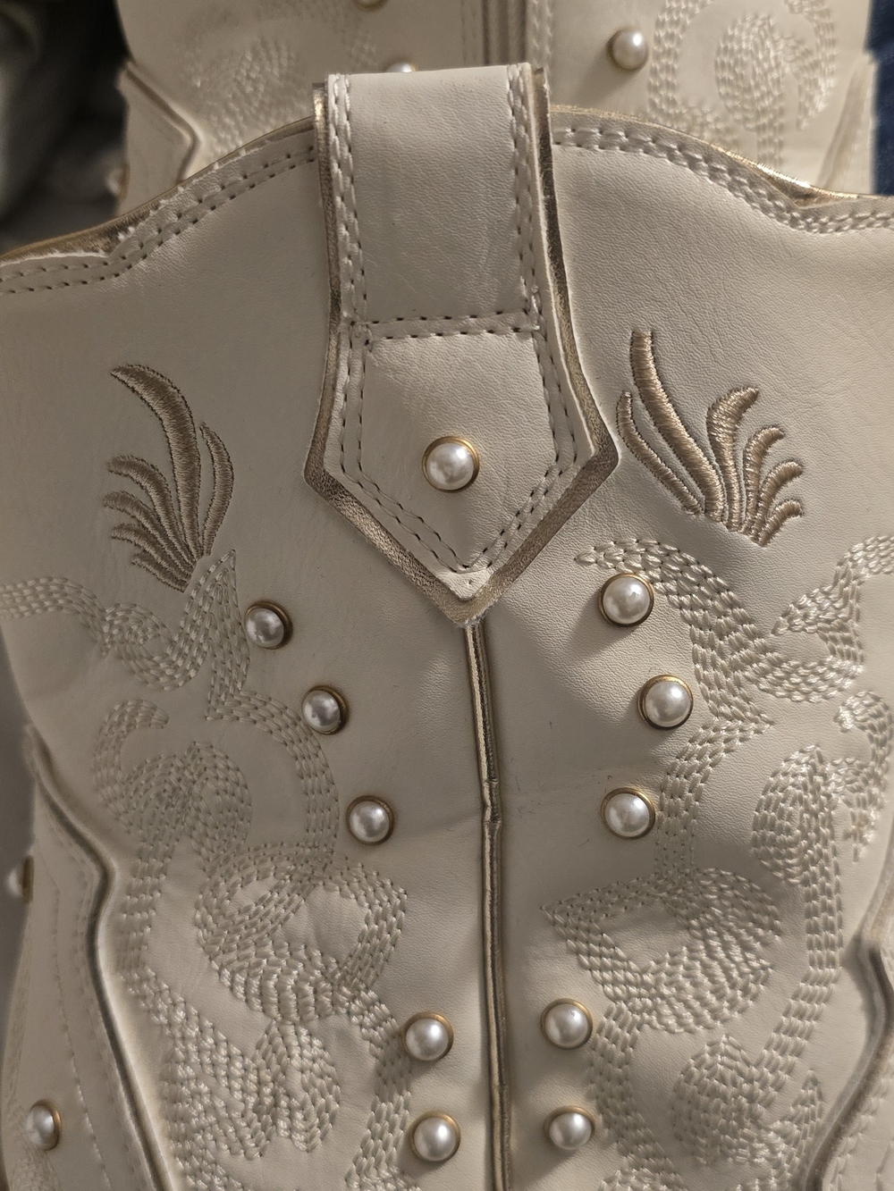 Torrid Cream Embroidered Leather Jacket with Pearl Studs